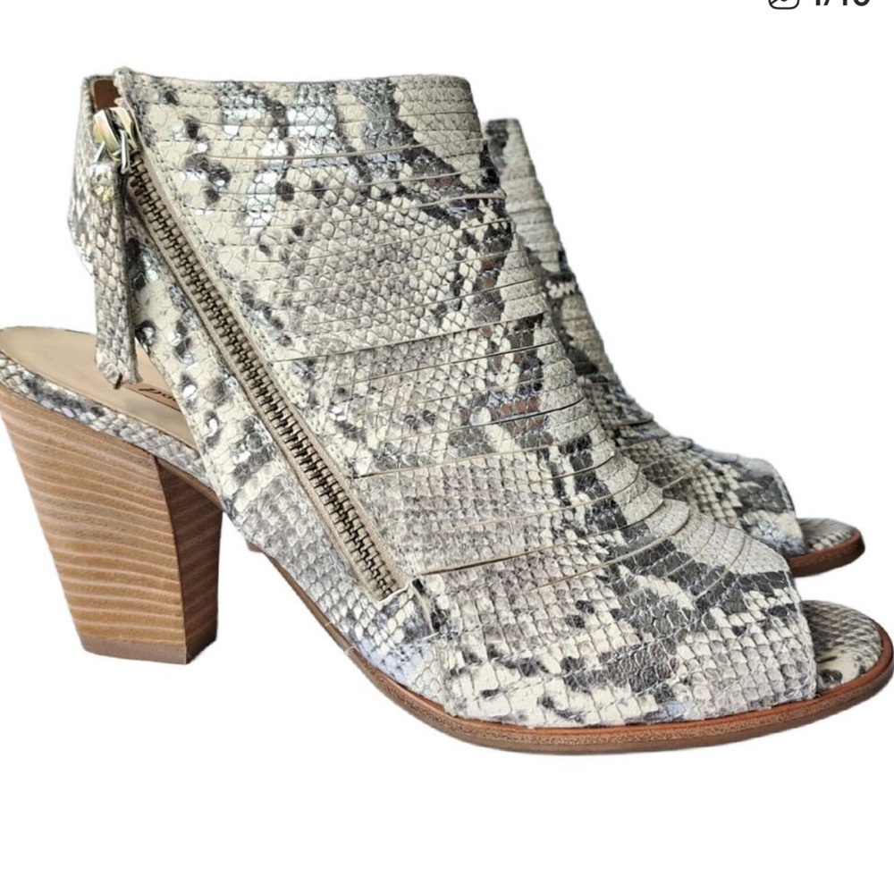 Paul Green Snakeskin Peep Toe Booties Size 7.5 Leather Zip Heels